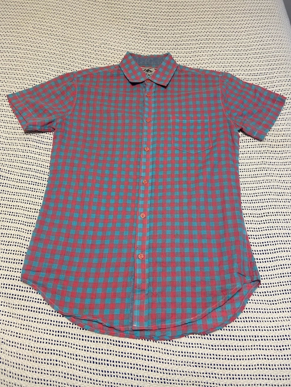 Filthy Etiquette Dress Lavender Gingham Check Short Sleeve Button Up Size Medium